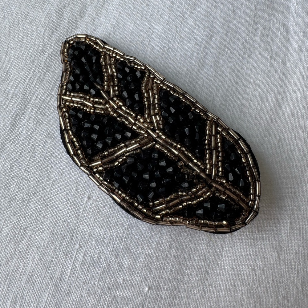 Beaded Leaf Hair Clip Black and Gold